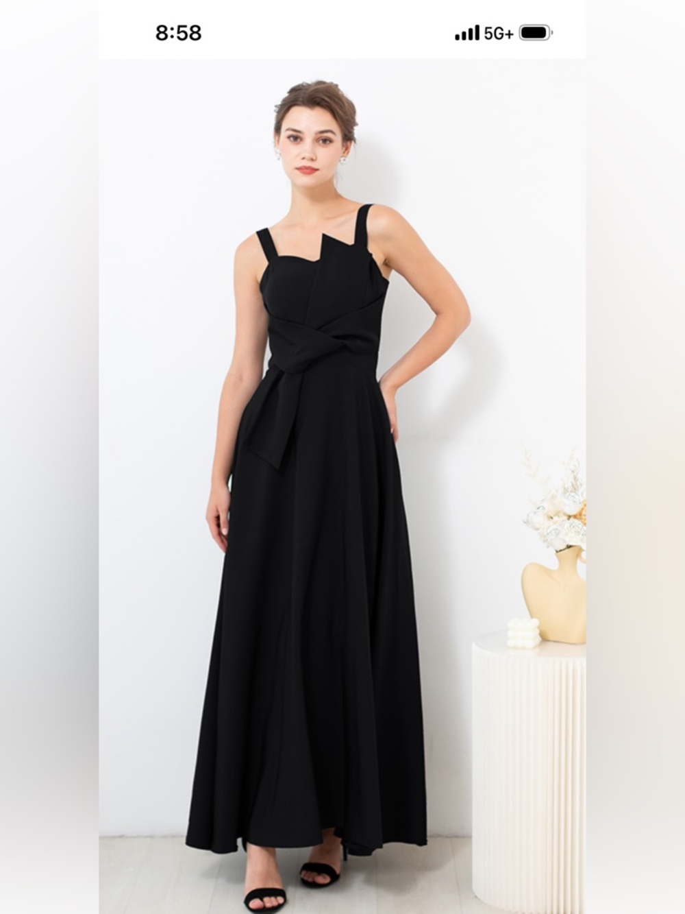Elegant Chicwish Black Maxi Dress/Gown with Waist Tie, Party Dress